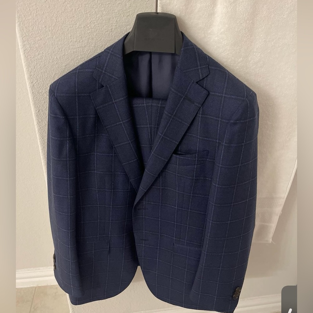 Suitsupply Navy Blue Windowpane Full Suit 38S